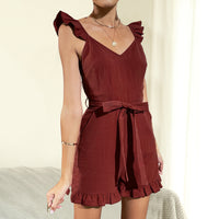 Women's Body Pants Shorts Flying Sleeves Bow Jumpsuit Women