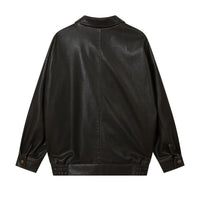 American Solid Color Polo Collar PU Leather Coat