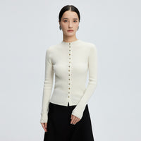 Half-high Collar Cashmere Cardigan Women's Slim-fit Short Sweater