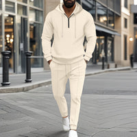 Waffle Hooded Small Zipper Casual Long Sleeve Pants Two-piece Suit