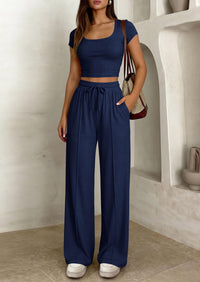 Y2K 2-piece Short-sleeve And Long-pants Set For Women