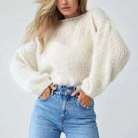 Women's Off-shoulder Solid Color Loose Knitted Pullover Sweater