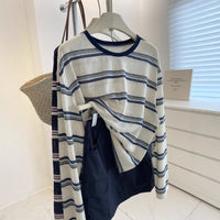 Retro Collar Striped Women's Loose Slimming Casual Long Sleeve