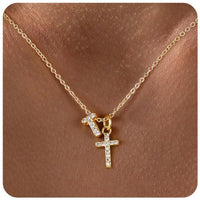 Zircon Inlaid 26 Letter Cross English Necklace
