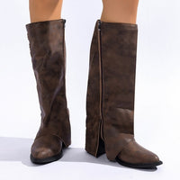 Pointed-toe Vintage Leather-buckle High-heeled Boots For Women