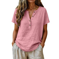 Women's Casual Solid Color Cotton-Linen Short-Sleeve