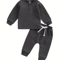 Toddler Thicken Waffle Clothes Set Boy Girls Buttons Round