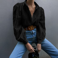 Casual Loose Fashion Hollowed-out Puff Sleeve Cardigan Top Women's Clothing