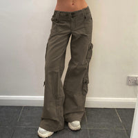 Womens Retro Style Irregular Wide Pocket Denim Jeans With A Wide Belt