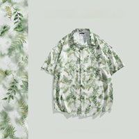 New Chinese Style Ice Silk Men's Breathable Floral New Guo Feng Lapel Vintage Shirt