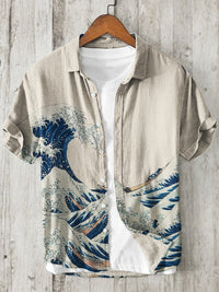 Amazon Independent Station Printed Men's Beach Loose Casual Shirt Top