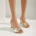 Glitter Patent Leather Rhinestone Strappy Chunky-heeled Sandals