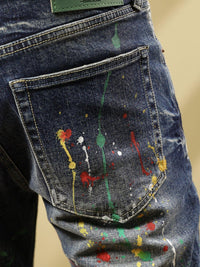 Personalized Fashion Jeans Men's Casual Slim Fit Skinny Retro Splash-ink Paint Trousers