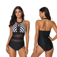 Backless Striped Stitching One-piece Swimsuit Women's Plus Size Swimsuit