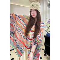 Ethnic Style Sunscreen Shawl Thin Retro Buckle Cloak