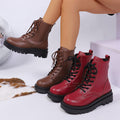 Women's Round-toe Plus-size Lace-up Chunky-sole Ankle Boots