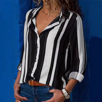 Womens Fashion Striped 3D-Printed Long-Sleeve Shirt