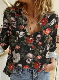 Simulated Silk Loose-Fit Oil Painting Print Summer Long-Sleeve Shirt