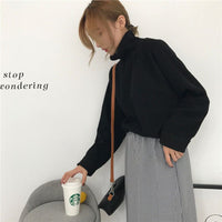 Women's Pure Color All-matching Half-high Collar Long Sleeves Top