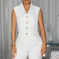 Womens Solid-Color Sleeveless V-Neck Blazer Shirt Top