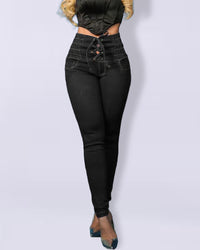 Tied Slim Fit Skinny Jeans Women's High Waist Hip Lift Trousers