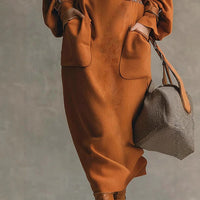 Crew-neck Long-sleeve Top Pocketed Skirt