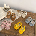 Spring Genuine Leather Baby Girl Shoes Big Bow Covered Fringe Non-slip Wear-resistant Soft Sole Shoes