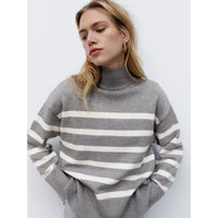 Women's Loose Striped Turtleneck Sweater