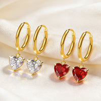 Stainless Steel Heart-Shaped Zircon Earrings Fashionable For Women