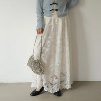 White First Love Heavy-Duty Lace Trimmed Elastic High-Waist Holiday Skirt