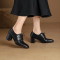 Womens British-style Square-toe High-heeled Pumps With A Deep Vamp