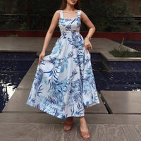 Women's Casual Resort Full-Body Print Strap Maxi Dress