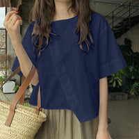 Women's Casual Crew-Neck Top With Asymmetrical Hem