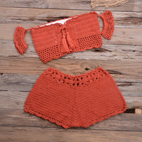 Bikini Hand-woven Lace-up Swimsuit Shorts Hollow Split Suit
