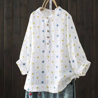 Double-layer Cotton Yarn Shirt Floral Stand Collar Loose