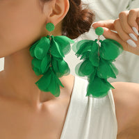 Long Fabric Chiffon Petal Tassel Earrings For Women Bohemian Handmade Jewelry Perfect For Summer Party Tropical Beach Vacation