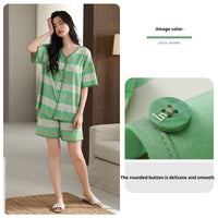 Short Sleeve Shorts Pajamas For Women, Thin V-neck Cardigan Homewear
