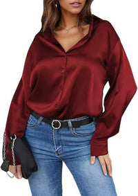 Versatile Satin Silk Button-Down Womens Blouse