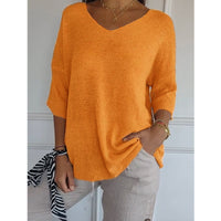 Knitwear Casual Sweater Slimming V-neckline 34 Sleeve Women's Bottoming Shirt