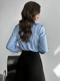 Blue, Relaxed-fit Workwear Top With A Stand-up Collar And A Luxurious Silk-like Texture