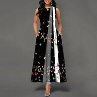 Womens Printed Crew-Neck Sleeveless Tank Dress
