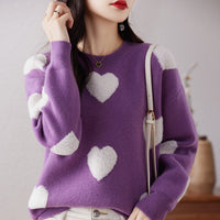 Round Neck Pullover Love Pure Wool Sweater Ladies