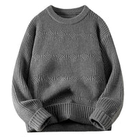 Men's Solid-Colored Knitted Long-Sleeve Retro Crew-Neck Sweater