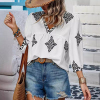Fashion Printed Bags Three-quarter Sleeve V-neck Women's Blouse