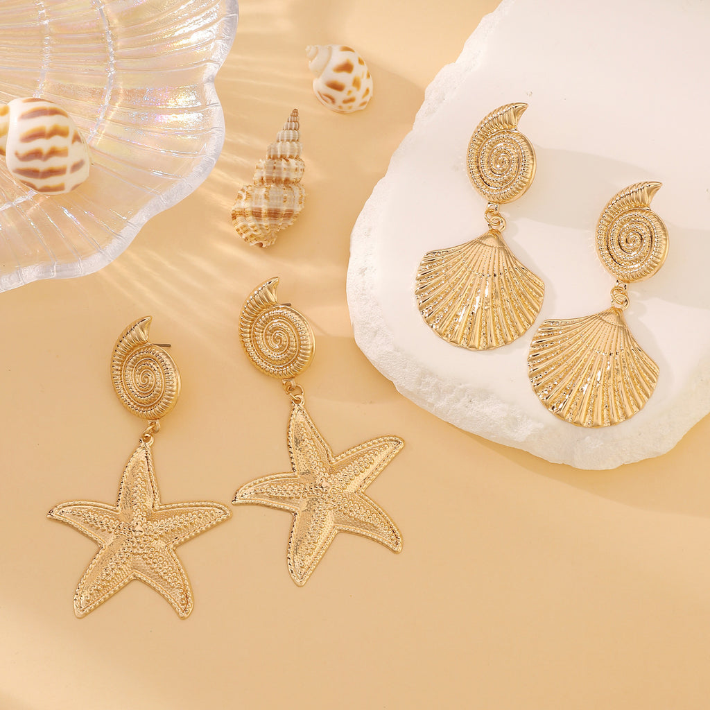 High-grade Vintage Graceful And Fashionable Jewelry Shell Conch Starfish Earrings