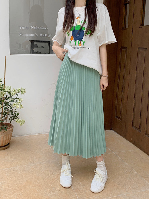 Classic Simple Multicolor Pleated Skirt High Waist Slimming