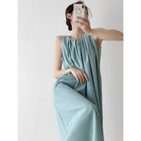 Sleeveless Tank Dress Womens Niche Design Loose All-Match Lightening Cotton-Linen Maxi Dress