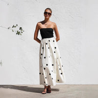 Polka-dot Print Patchwork Tube Maxi Dress