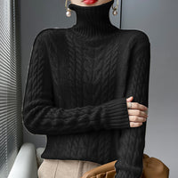 Cable-knit Turtleneck Bottoming Sweater Pure Color All-matching Women's Pullover Gentle Temperament