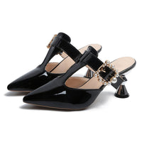 Summer Fashion Pointed-toe Slip-on High Heel Large Size Belt Pearl Round Buckle Sandals